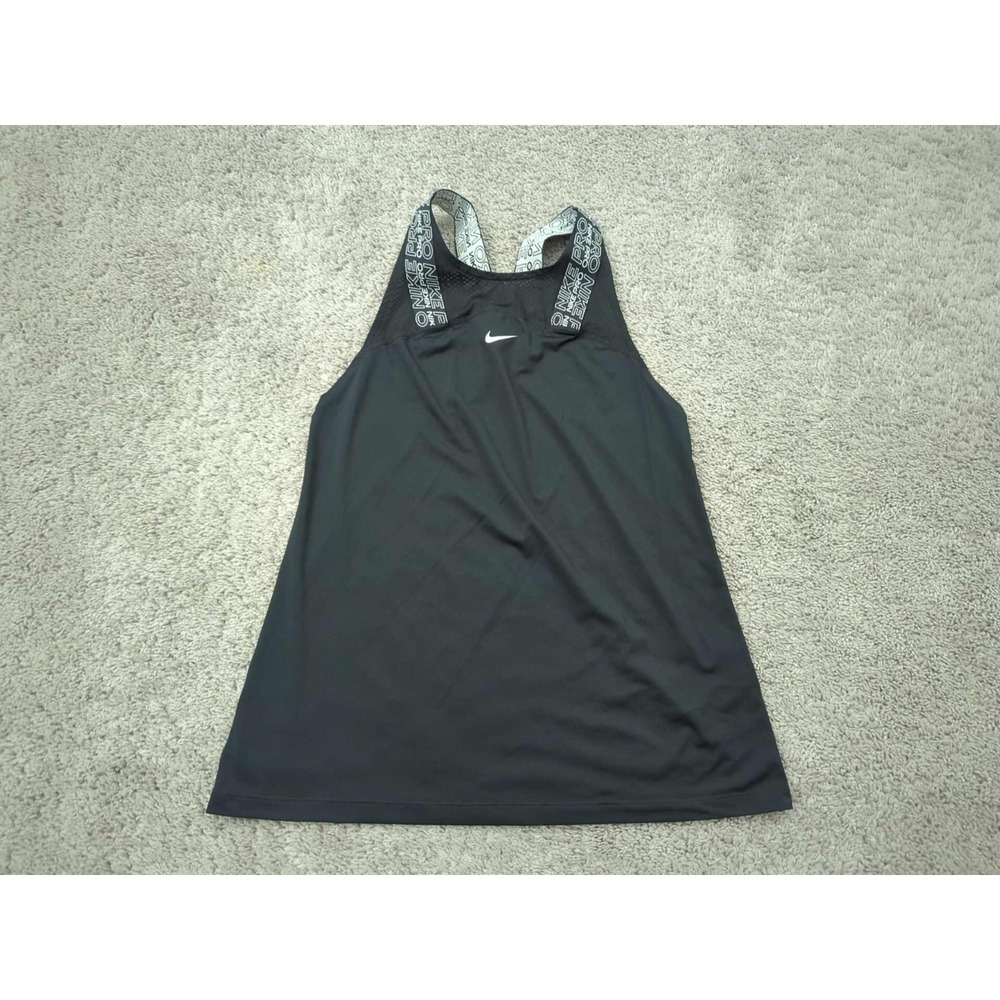 Nike Pro Tank Top Womens S Black Racerback Logo Dri-Fit Athletic Gym Training
